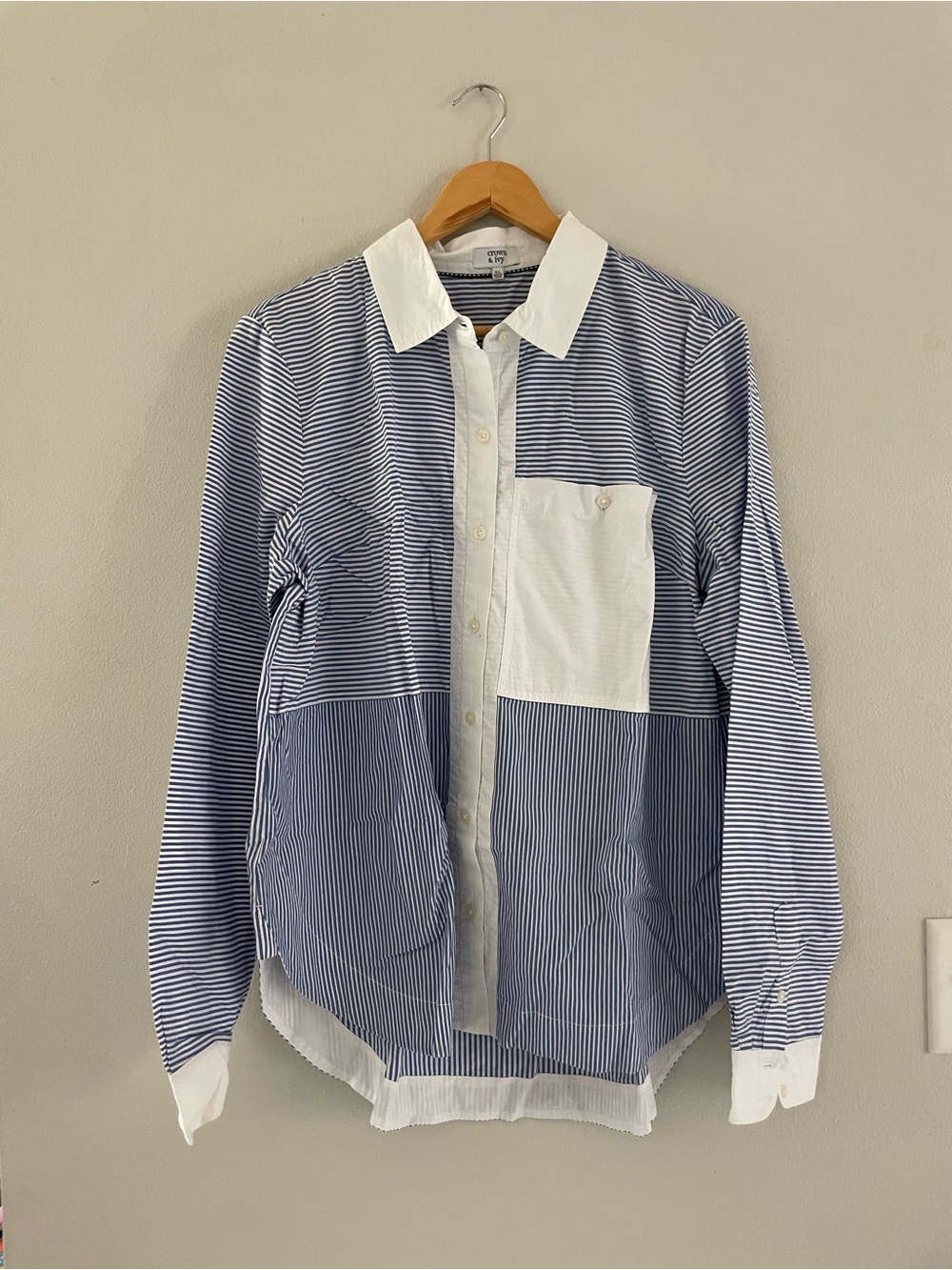 Crown & Ivy Navy and White Striped Button-Down Shirt